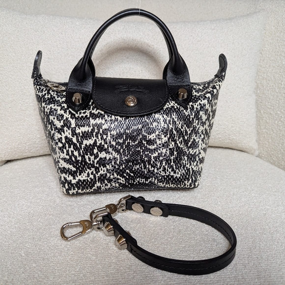 LONGCHAMP Mini Pliage Cuir Snake Embossed Leather Bag - Picture 1 of 6